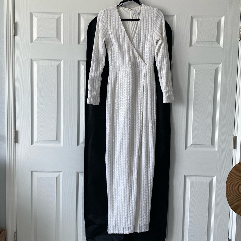 Love Lasts Forever White Sequin Long Sleeve Maxi Dress